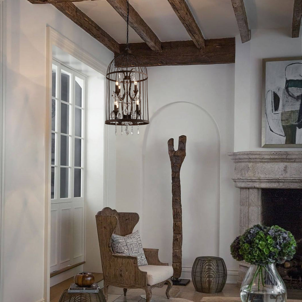 WHITBY IRON BIRDNEST CHANDELIER WITH CRYSTAL ACCENTS