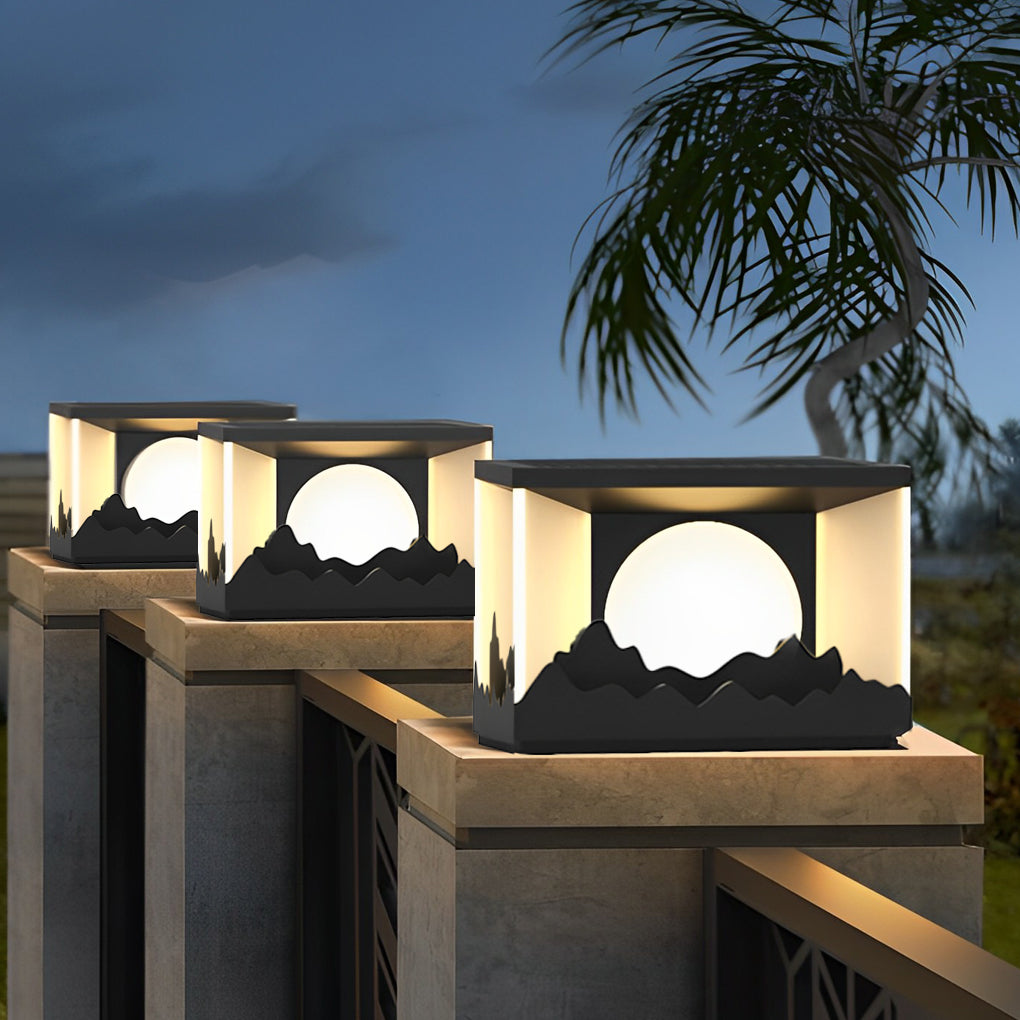 BRIDGEMAN SOLAR ILLUMINATION FENCE POST LANTERNS WITH MOUNTAIN VISTA DESIGN