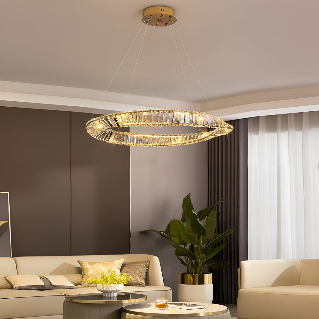 WINTHORPE CRYSTAL RING CHANDELIER WITH VARIABLE BRIGHTNESS