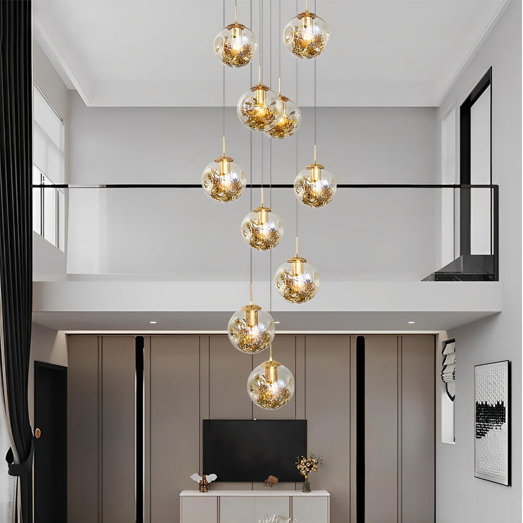WINDSOR COGNAC CRYSTAL GLOBE ADJUSTABLE CHANDELIER