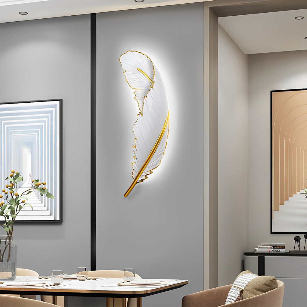 WHITBY RESIN FEATHER WALL LANTERN WITH DIMMABLE LED STRIP