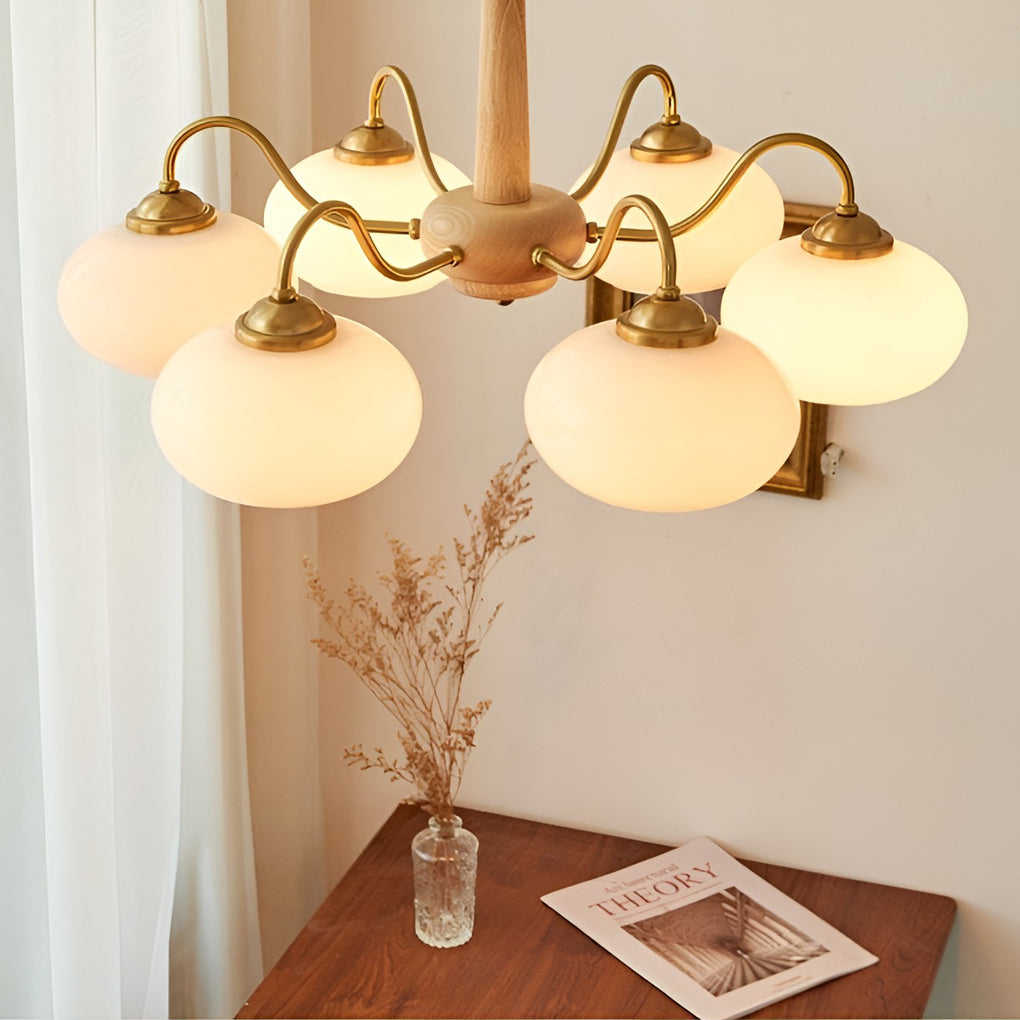 WINDSOR GLASS AND WOODEN E27 LED CHANDELIER WITH FOUR LUMENS
