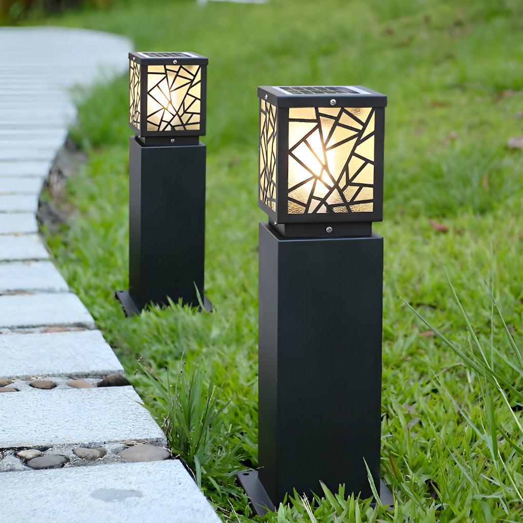 WINDSOR SOLAR GLOW PATHWAY LANTERNS - BLACK WATER-RESISTANT OUTDOOR BOLLARD LIGHTING