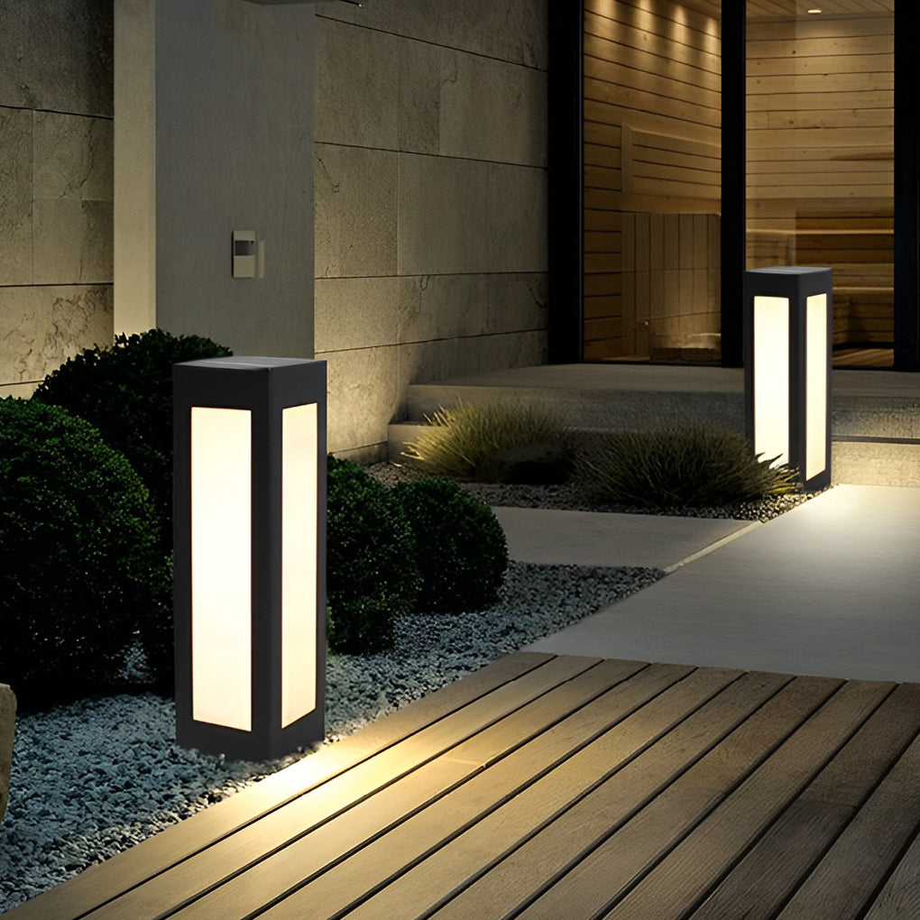 RAVENWOOD AUTOMATIC SOLAR BOLLARD LANTERN, WEATHER-RESISTANT LED GARDEN ILLUMINATION