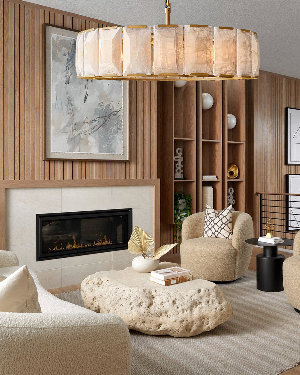 VALLONNE NATURAL STONE ROUND CEILING LUMINAIRE