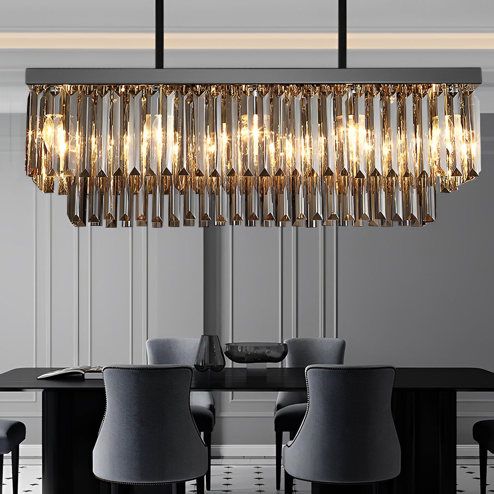 WINTHROP SMOKE GRAY RECTANGULAR CRYSTAL CHANDELIER WITH 3-LEVEL DIMMING