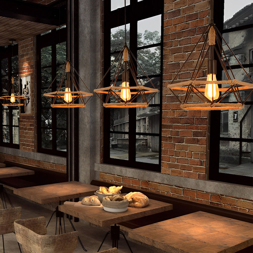 THISTLE IRON ROPE GEOMETRIC HANGING LANTERN