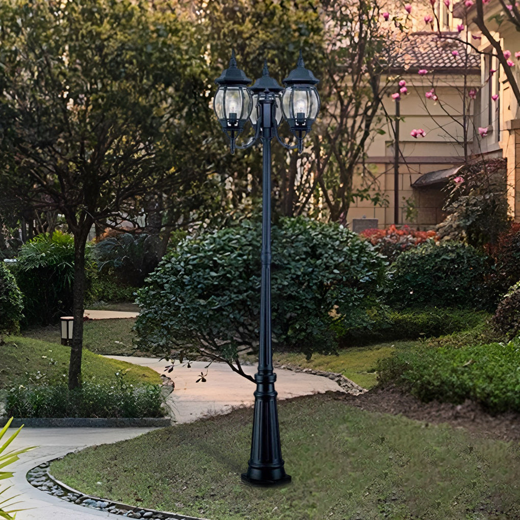RAVENHALL TRIPLE GLOBE OUTDOOR LANTERN POST