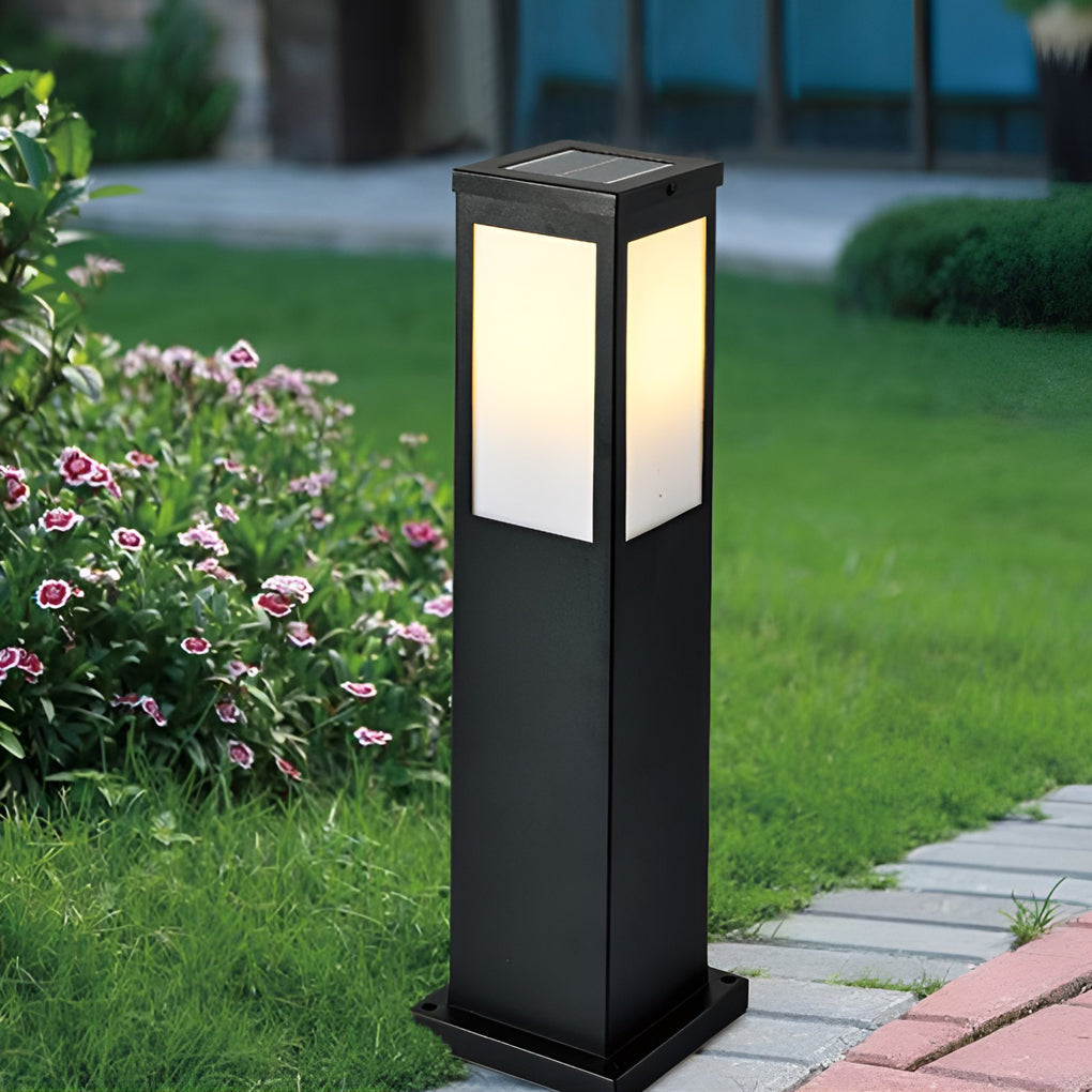WINDSOR SOLAR SQUARE BOLLARD LIGHTS WITH REMOTE CONTROL, WATER-RESISTANT OUTDOOR ILLUMINATION