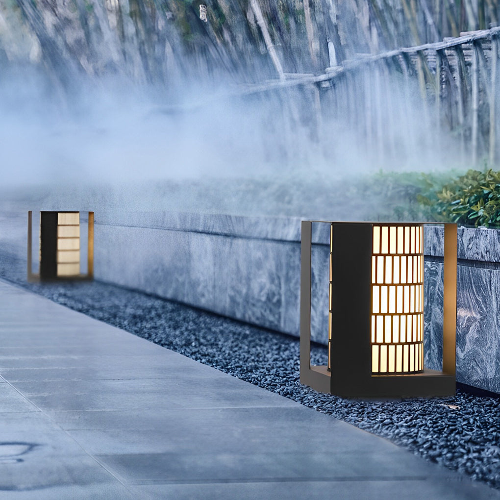 THORNBURY LATTICE-CUT CYLINDRICAL LED OUTDOOR LANTERN WITH WATER-RESISTANT DESIGN