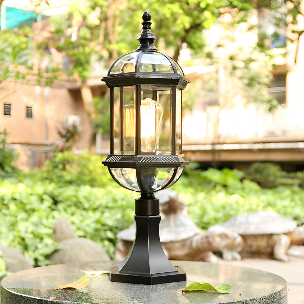 BLACKTHORN VINTAGE OUTDOOR LANTERN, WATER-RESISTANT METAL AND GLASS FENCE ILLUMINATION