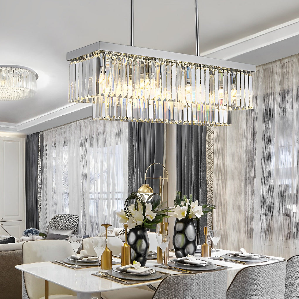 WINTHORPE RECTANGULAR METAL CRYSTAL DINING CHANDELIER WITH 3-STEP DIMMING