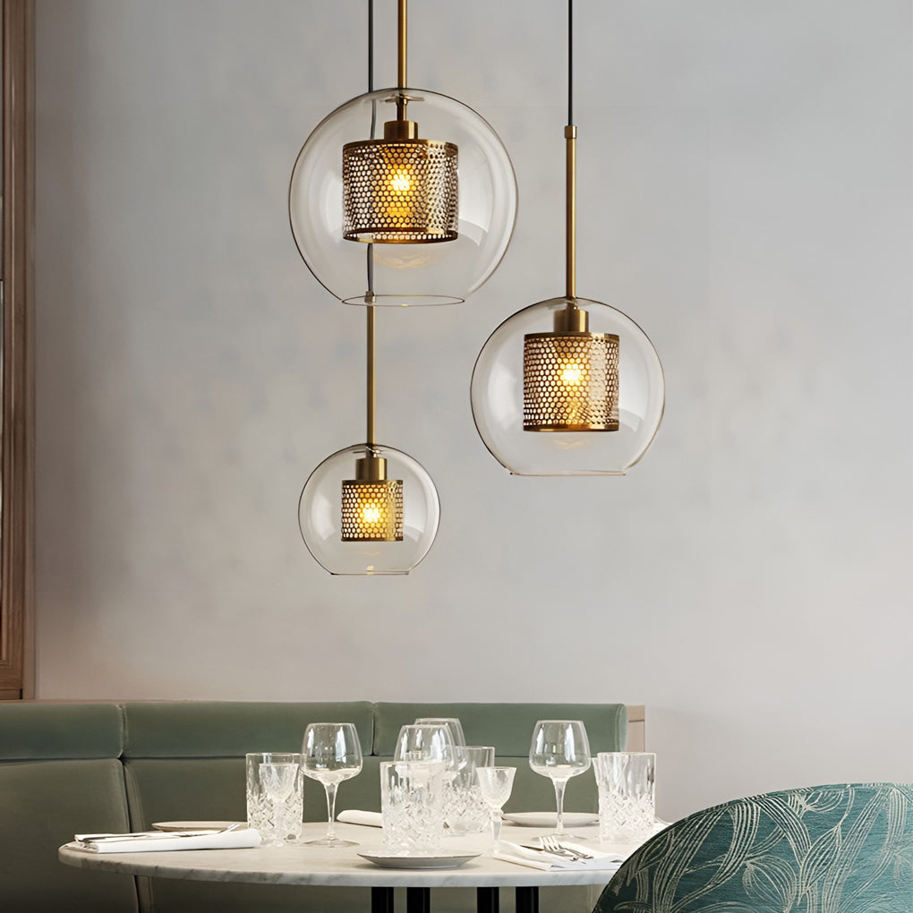 WHITBY ROUND GLASS HANGING LANTERN, INDUSTRIAL KITCHEN PENDANT LIGHT