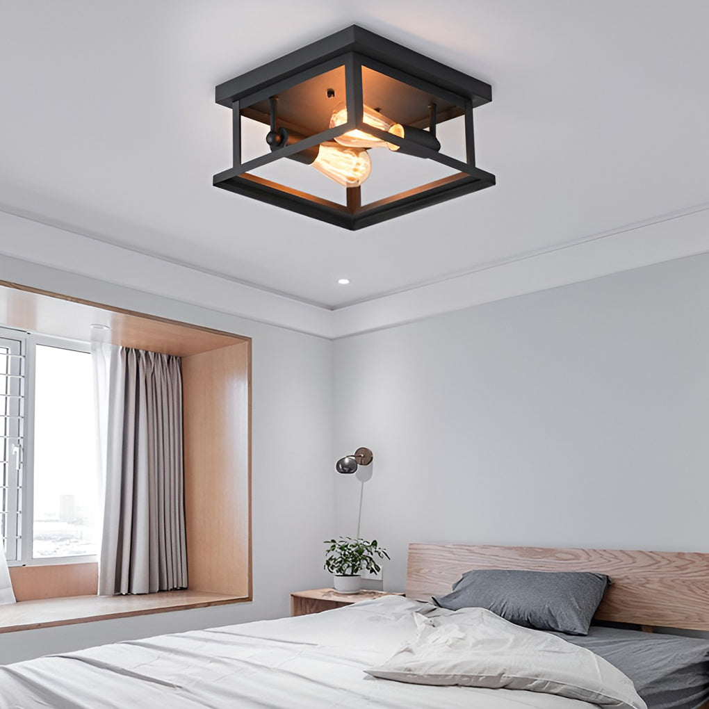 BRADSHAW SQUARE IRON FLUSH MOUNT CEILING LANTERN