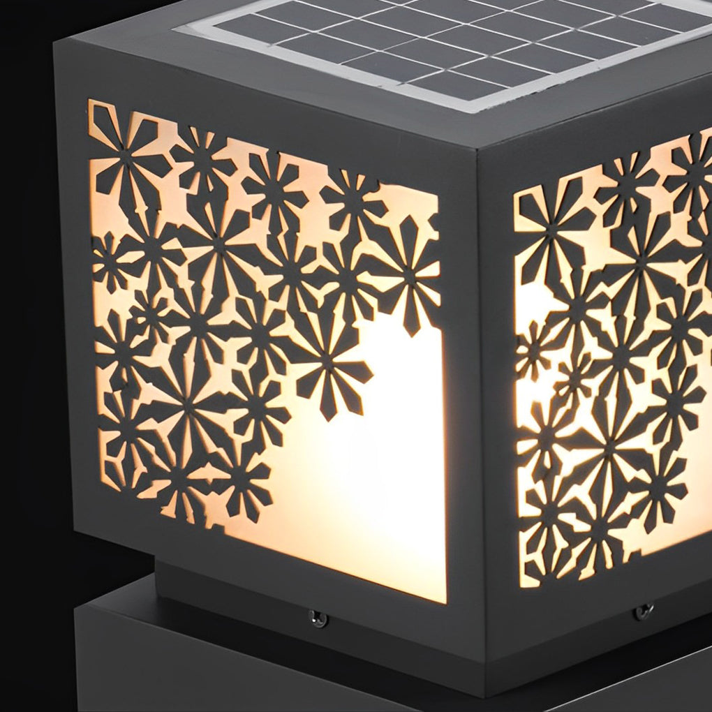 WINTERTHORPE SOLAR-POWERED SNOWFLAKE BOLLARD LANTERN, MODERN OUTDOOR WATER-RESISTANT GARDEN LIGHT