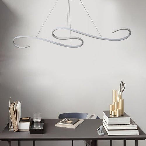 1. "HARTLEY WAVING SILHOUETTE LED CHANDELIER"  
   - Features fluid, undulating lines that create a dynamic visual effect with stepless dimming functionality.

2. "WINCHESTER FLUID FORM LED LIGHTING"  
   - Showcases a minimalist design with gracefully cu