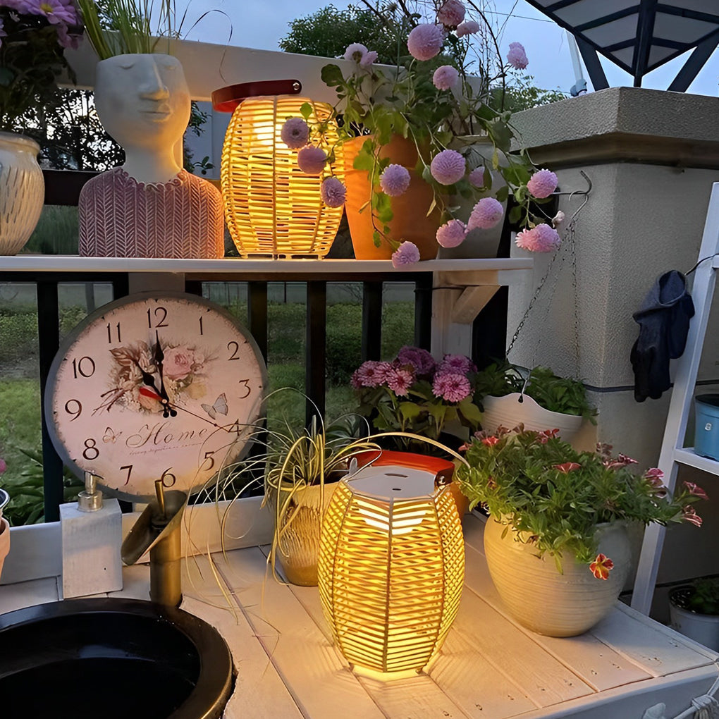 WINDSOR RATTAN SOLAR FLOOR LANTERN - WATER-RESISTANT LED OUTDOOR ILLUMINATION