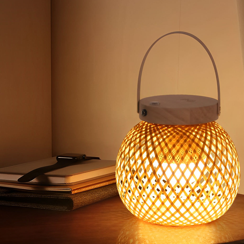 WINTHORPE HANDWOVEN BAMBOO TABLE LANTERN WITH CARRYING HANDLE