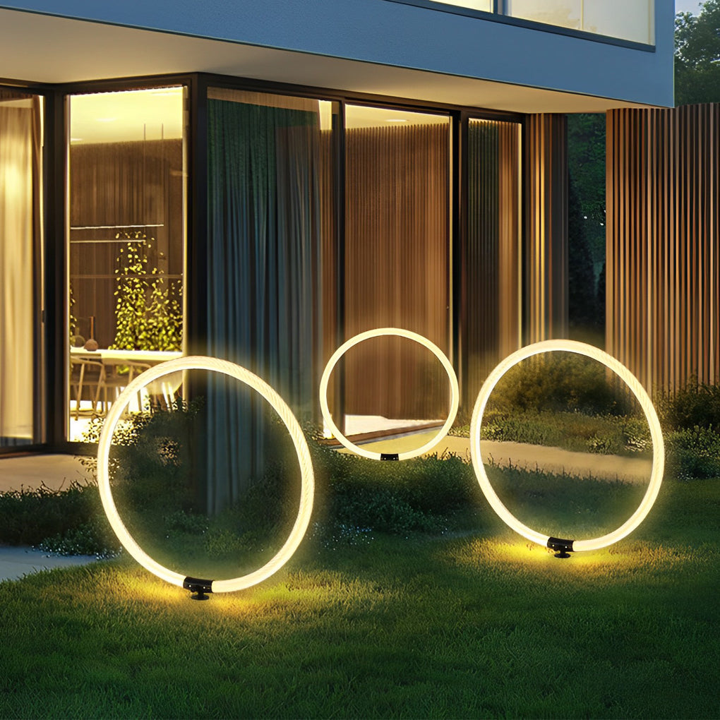 WINTERBOURNE MODERN RINGED LED GARDEN LIGHTING, WATER-RESISTANT LANDSCAPE ILLUMINATION