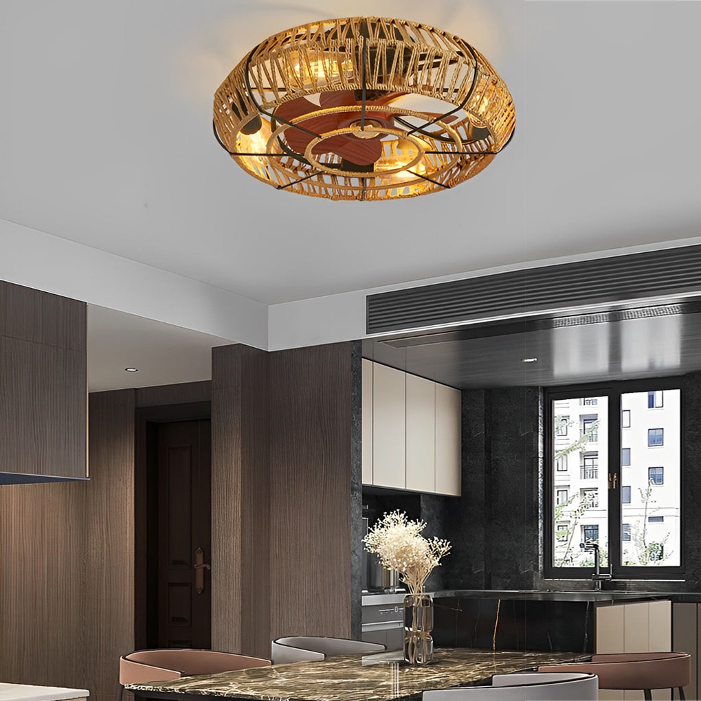 WINDSOR WOVEN RATTAN INDUSTRIAL CEILING LANTERN