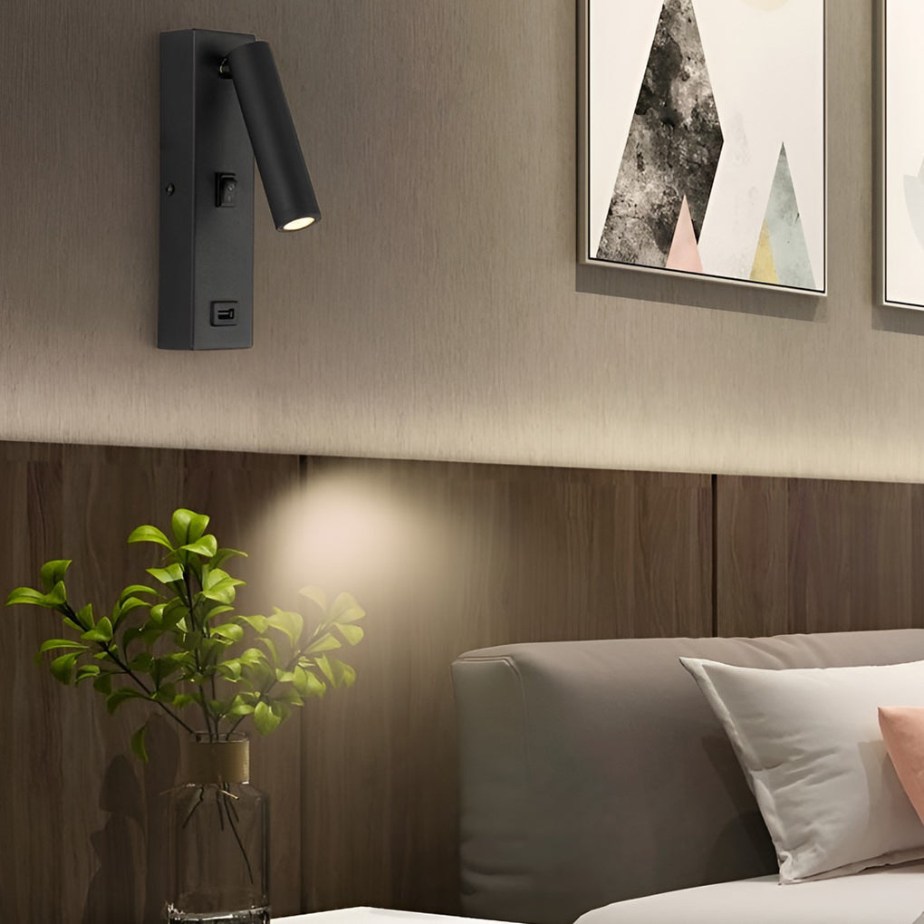 WINDSOR RECTANGULAR LED WALL SCONCE WITH USB CHARGING AND SWITCH