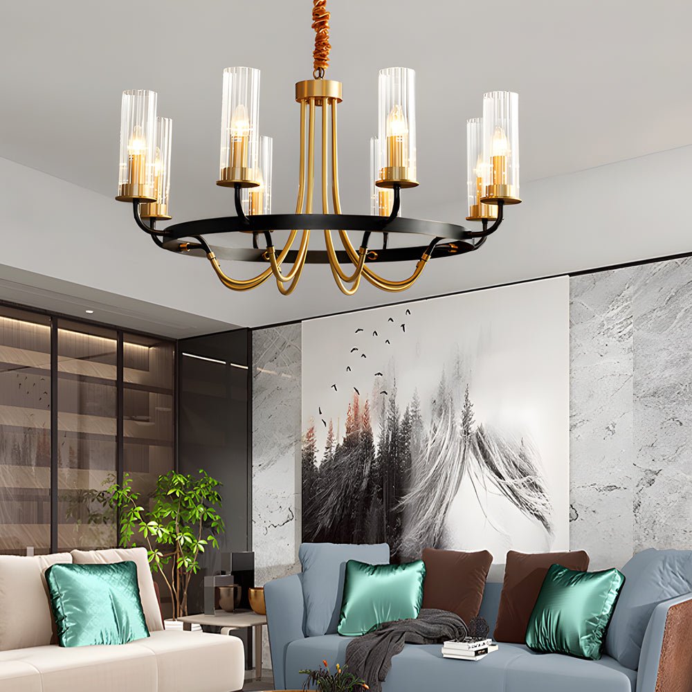FENWICK RUSTIC WAGON WHEEL CEILING LIGHT WITH GLASS LANTERNS