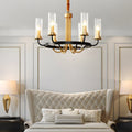 FENWICK RUSTIC WAGON WHEEL CEILING LIGHT WITH GLASS LANTERNS