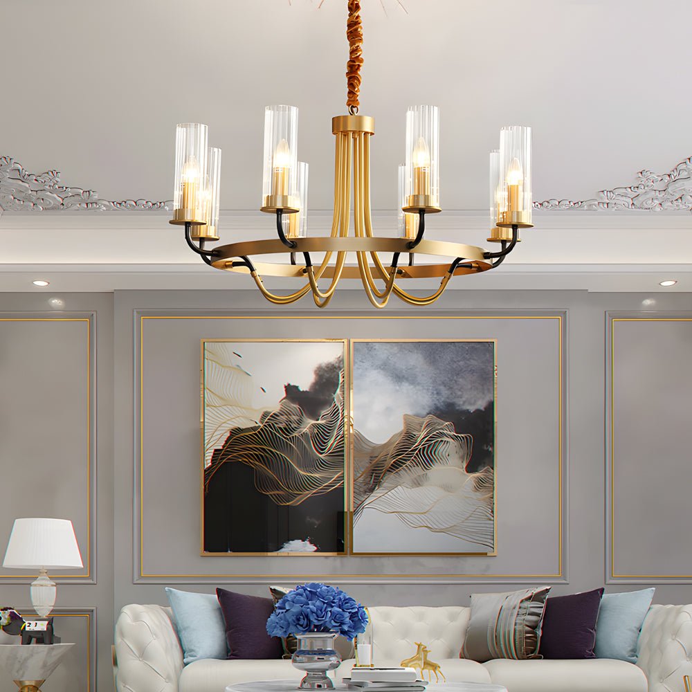 FENWICK RUSTIC WAGON WHEEL CEILING LIGHT WITH GLASS LANTERNS