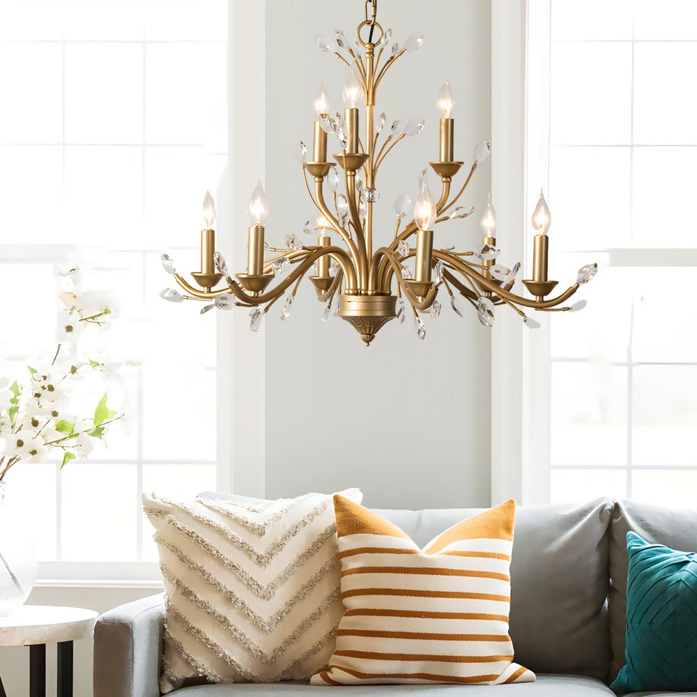 WINTHORPE CRYSTAL-ADORNED BRASS BRANCH CHANDELIER