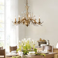 WINTHORPE CRYSTAL-ADORNED BRASS BRANCH CHANDELIER