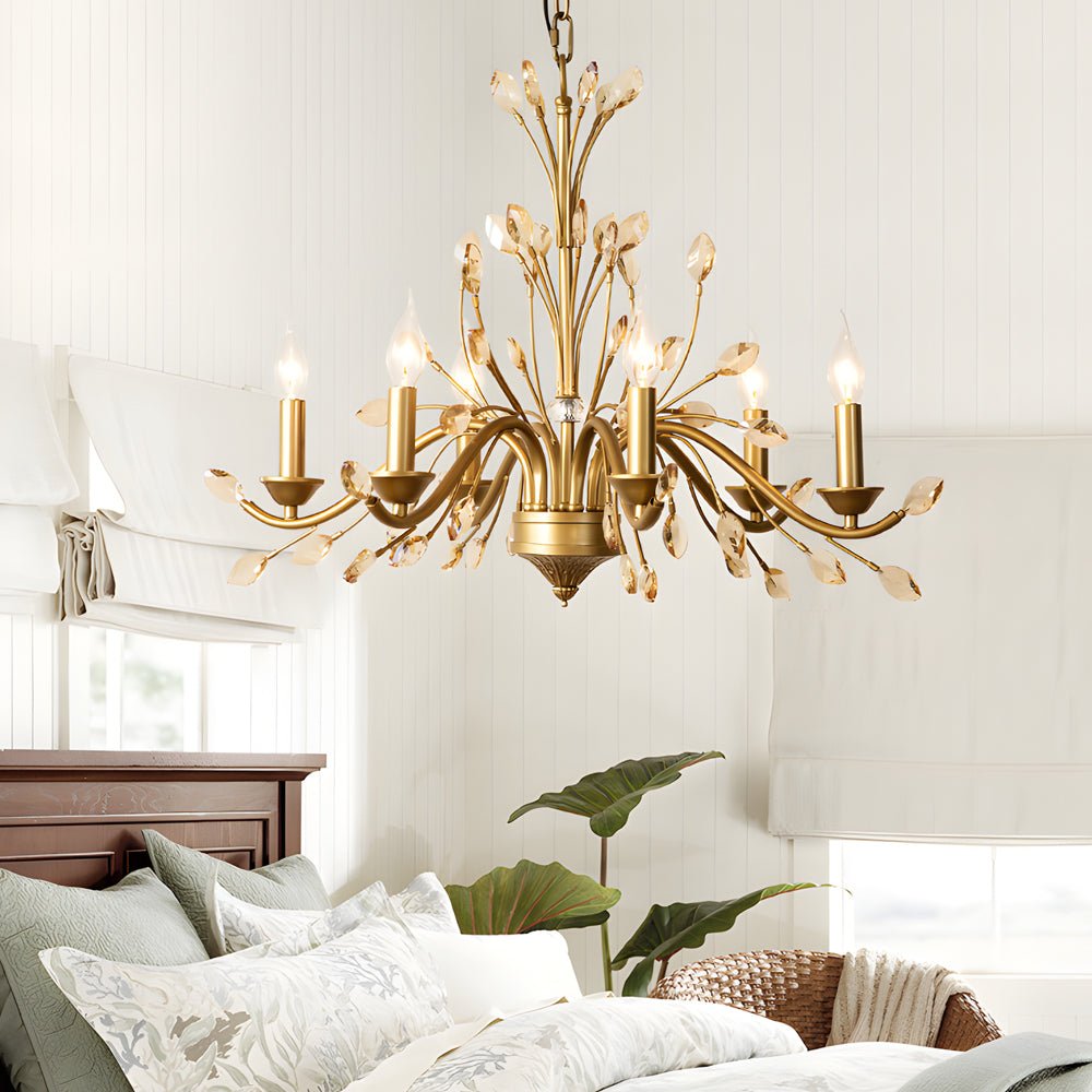 WINTHORPE CRYSTAL-ADORNED BRASS BRANCH CHANDELIER