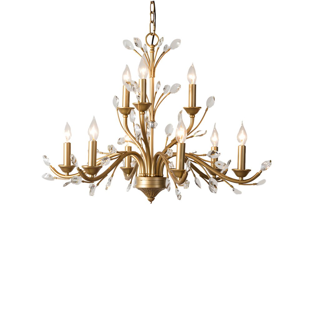 WINTHORPE CRYSTAL-ADORNED BRASS BRANCH CHANDELIER