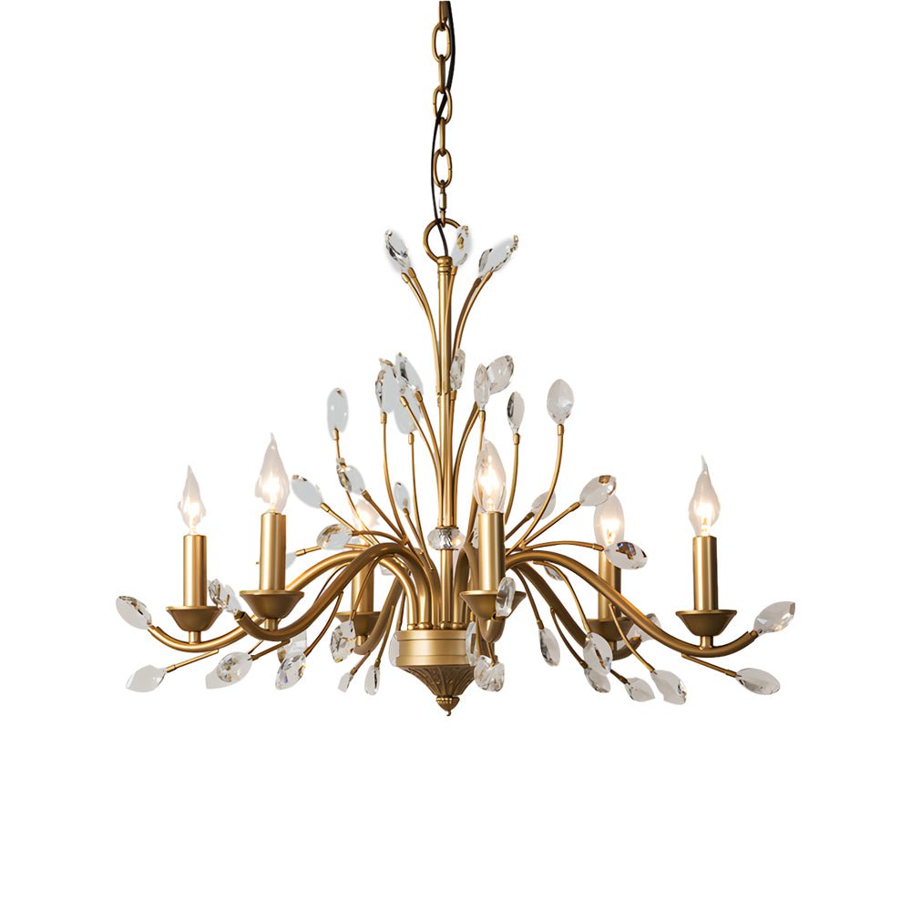 WINTHORPE CRYSTAL-ADORNED BRASS BRANCH CHANDELIER