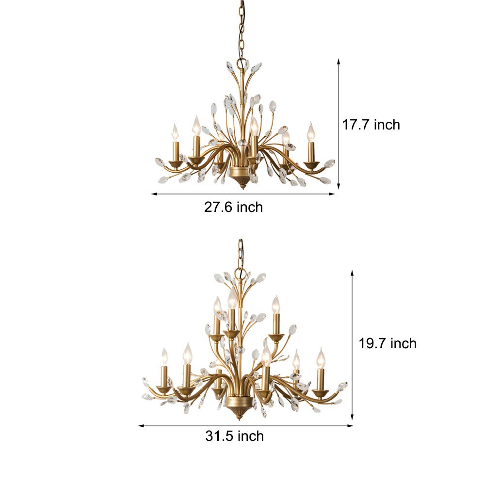 WINTHORPE CRYSTAL-ADORNED BRASS BRANCH CHANDELIER