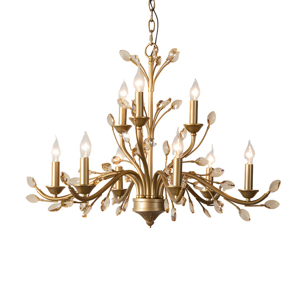 WINTHORPE CRYSTAL-ADORNED BRASS BRANCH CHANDELIER