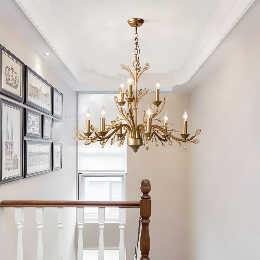 WINTHORPE CRYSTAL-ADORNED BRASS BRANCH CHANDELIER