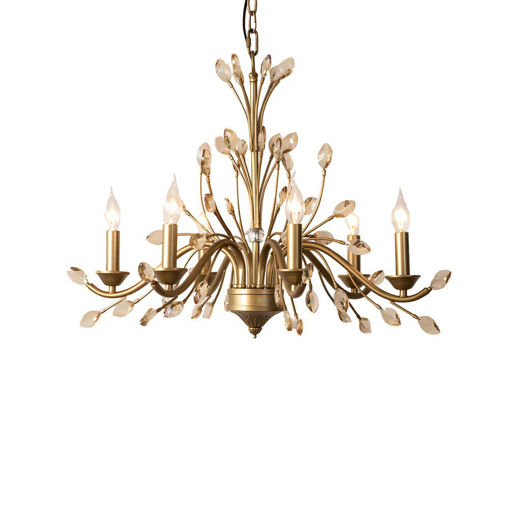 WINTHORPE CRYSTAL-ADORNED BRASS BRANCH CHANDELIER