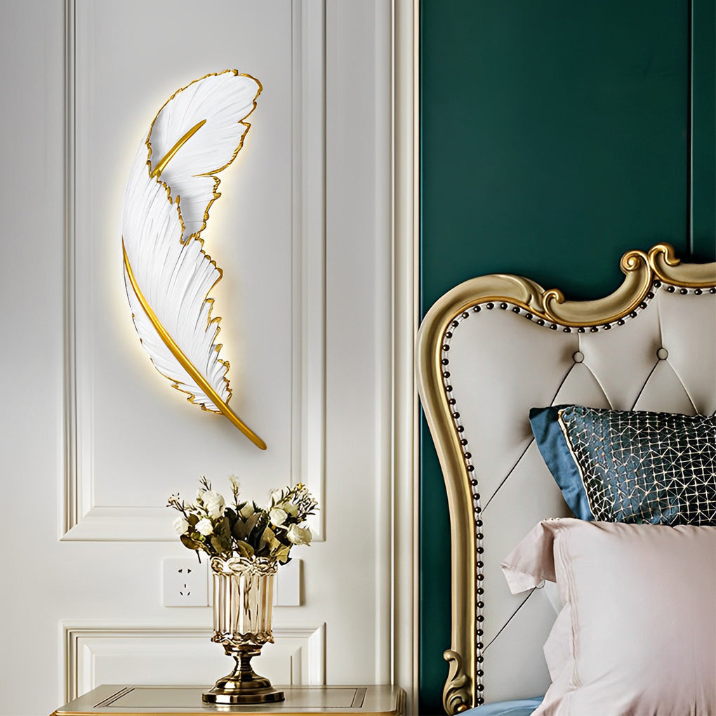 WHITBY RESIN FEATHER WALL LANTERN WITH DIMMABLE LED STRIP