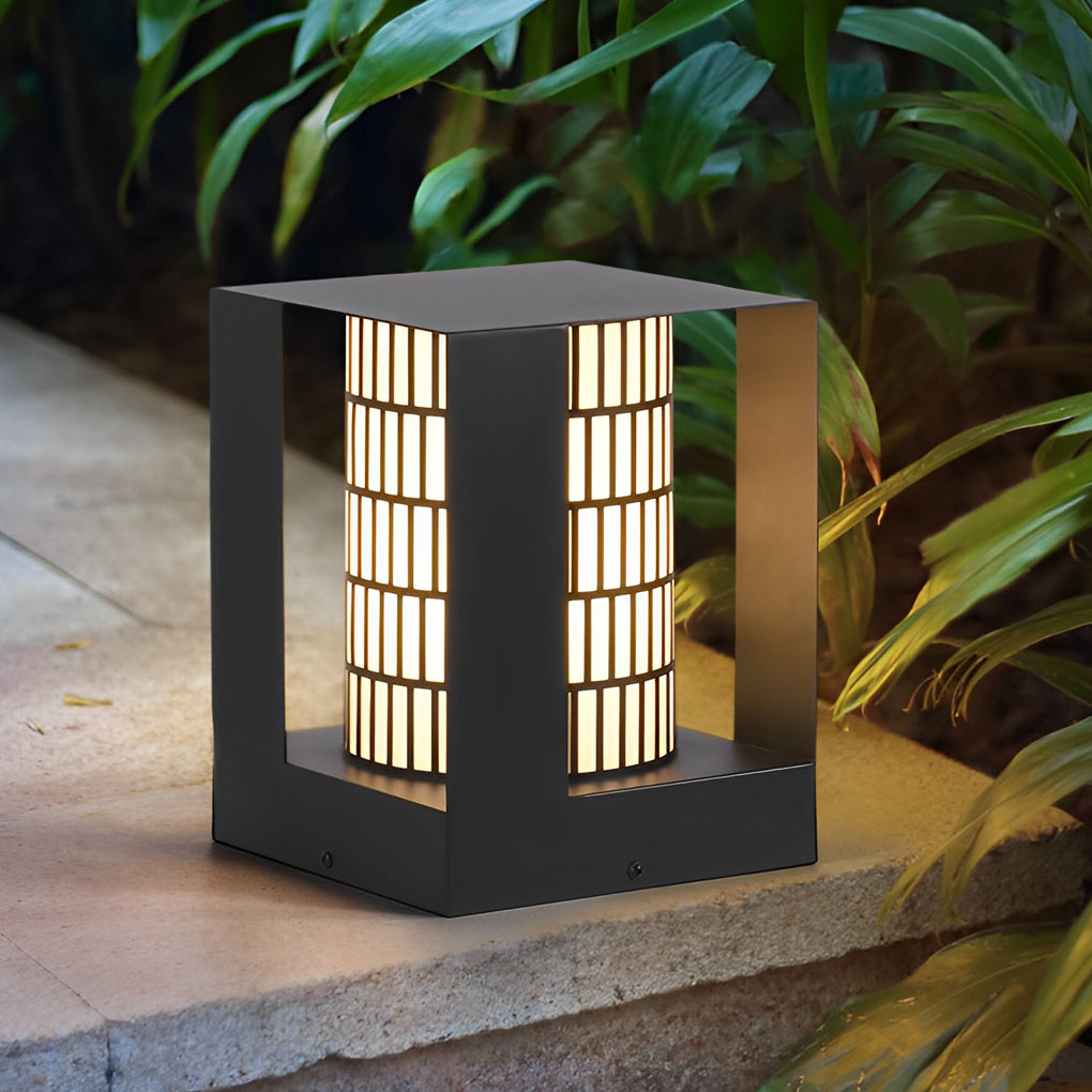 THORNBURY LATTICE-CUT CYLINDRICAL LED OUTDOOR LANTERN WITH WATER-RESISTANT DESIGN