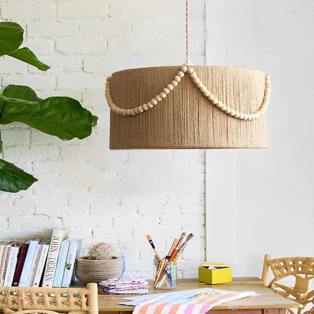 WINTERBOURNE TWISTED ROPE & WOOD BEAD PENDANT LIGHT