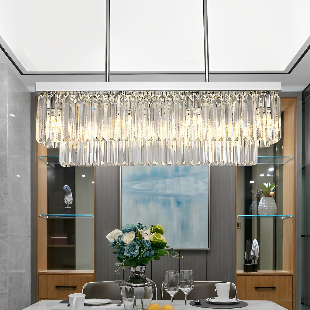 WINTHORPE RECTANGULAR METAL CRYSTAL DINING CHANDELIER WITH 3-STEP DIMMING