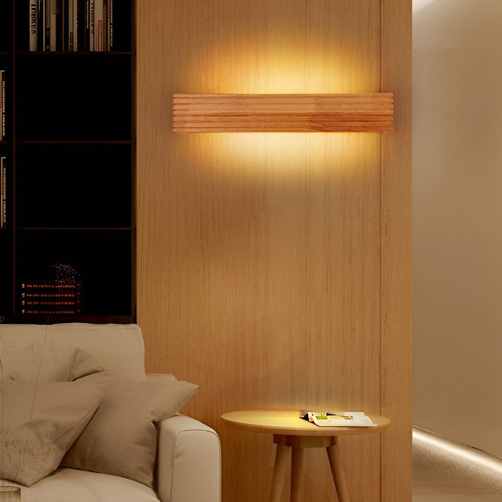 WINTHROP WOODEN RECTANGLE WATER-RESISTANT LED WALL LIGHT WITH MIRROR