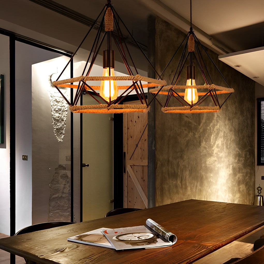 THISTLE IRON ROPE GEOMETRIC HANGING LANTERN