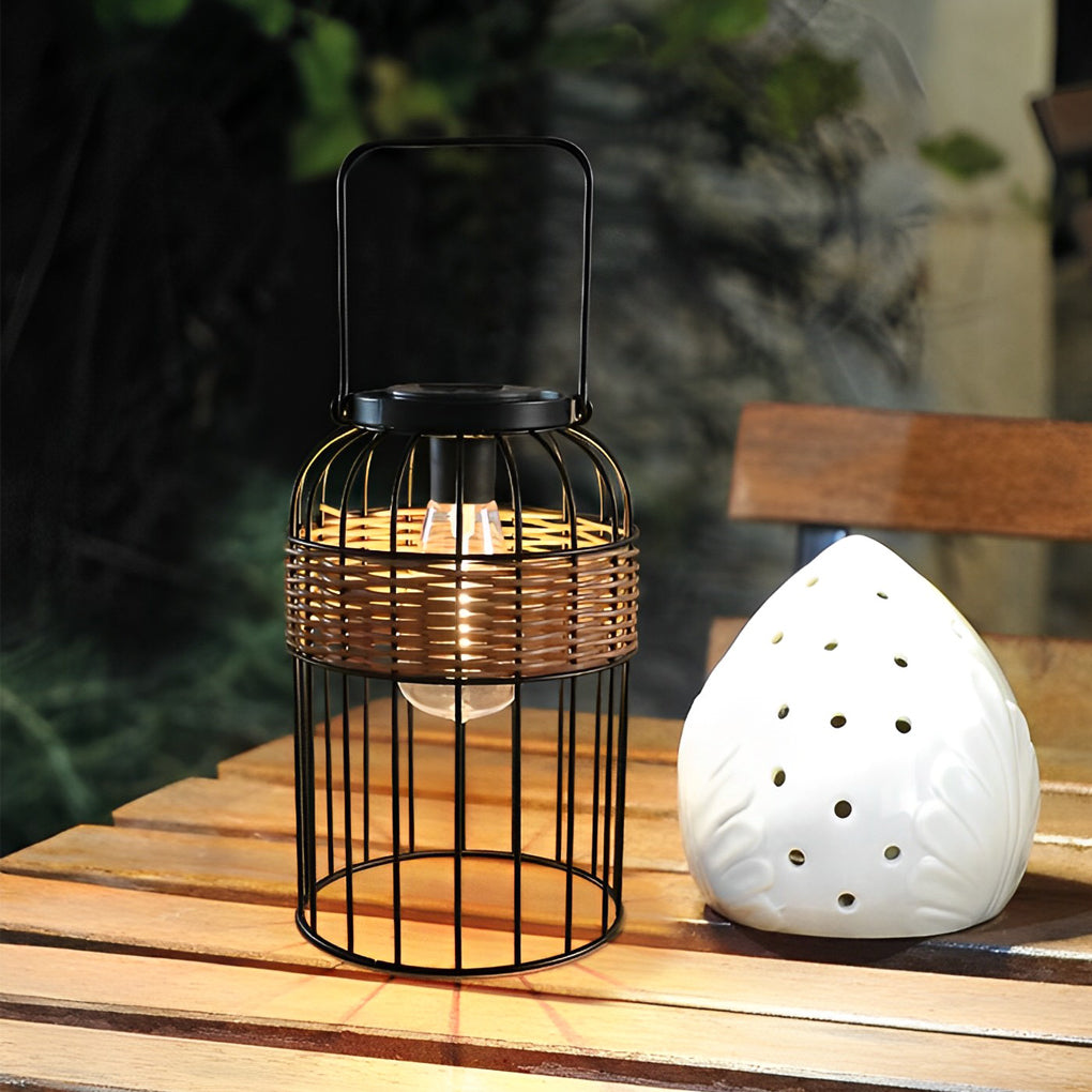 WINTERBOURNE WICKER SOLAR LANTERN WITH WATER-RESISTANT DESIGN