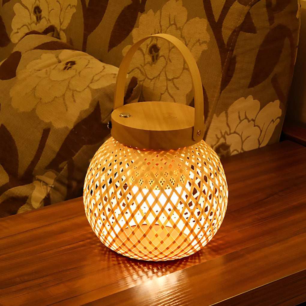 WINTHORPE HANDWOVEN BAMBOO TABLE LANTERN WITH CARRYING HANDLE