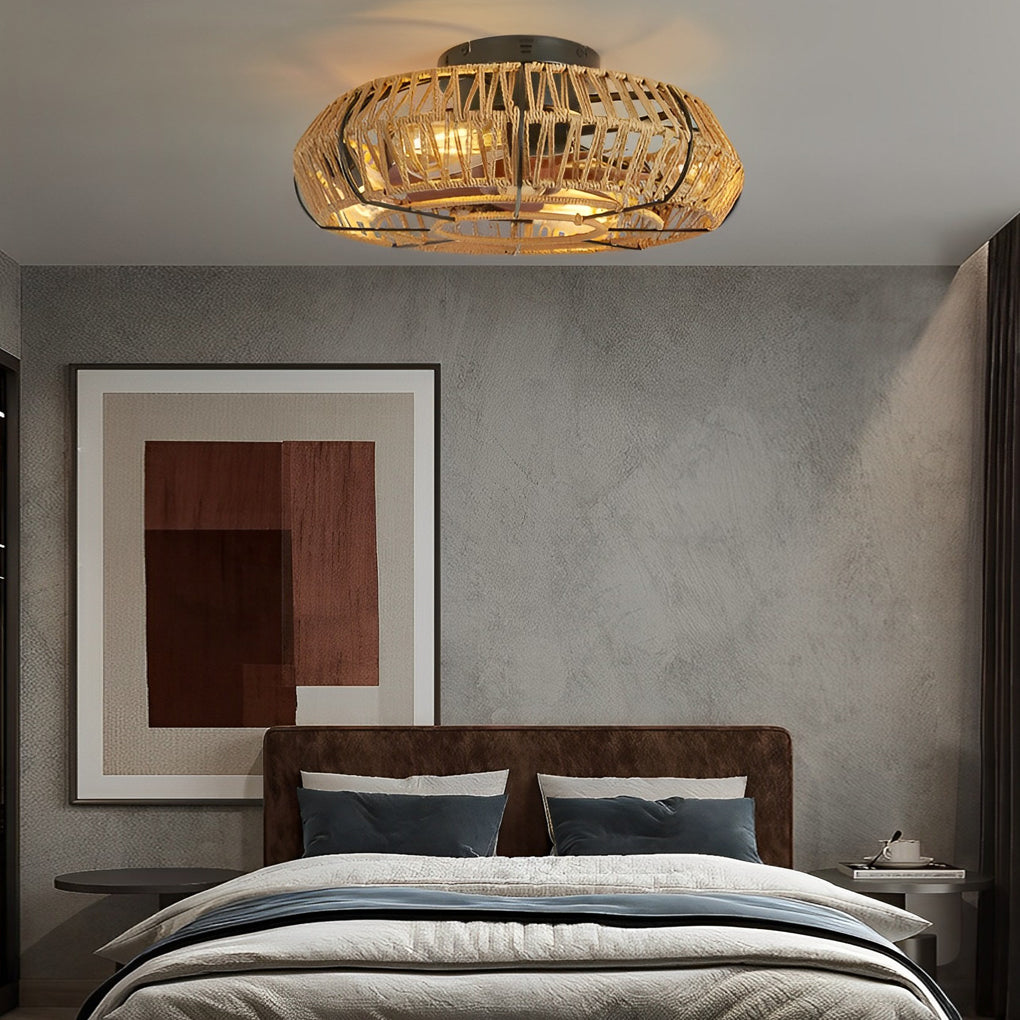 WINDSOR WOVEN RATTAN INDUSTRIAL CEILING LANTERN