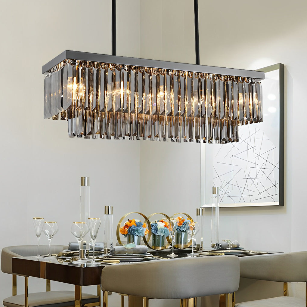 WINTHROP SMOKE GRAY RECTANGULAR CRYSTAL CHANDELIER WITH 3-LEVEL DIMMING