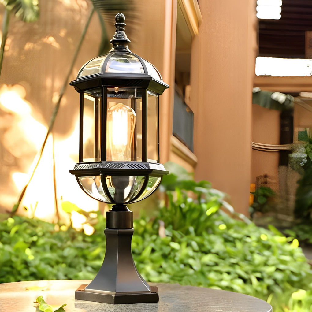 BLACKTHORN VINTAGE OUTDOOR LANTERN, WATER-RESISTANT METAL AND GLASS FENCE ILLUMINATION