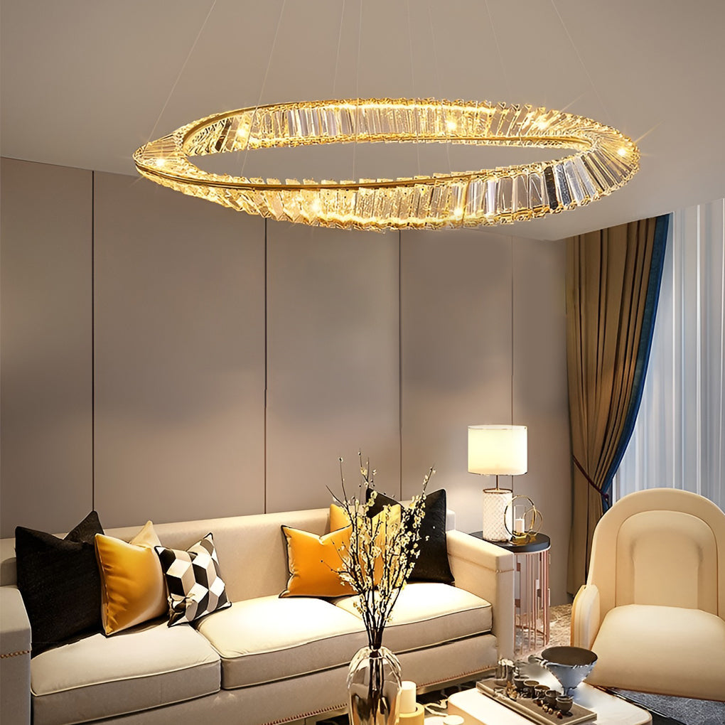 WINTHORPE CRYSTAL RING CHANDELIER WITH VARIABLE BRIGHTNESS