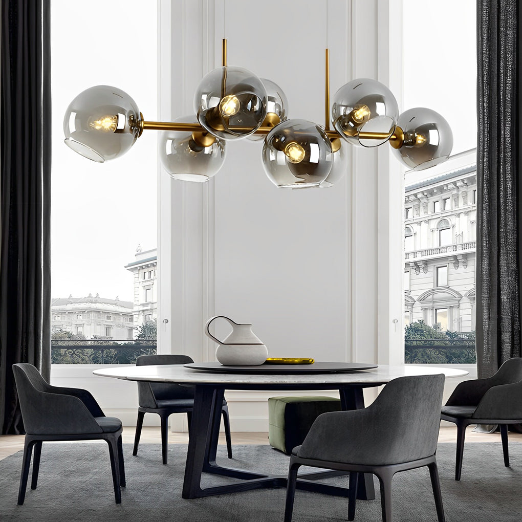 WINTHROP EIGHT-BULB GLASS SHADE CHANDELIER FOR DINING SPACES